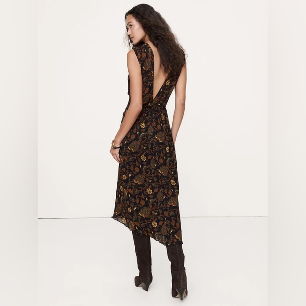 NWT Banana Republic Black Floral Botanical Low-Back Midi Dress Size M